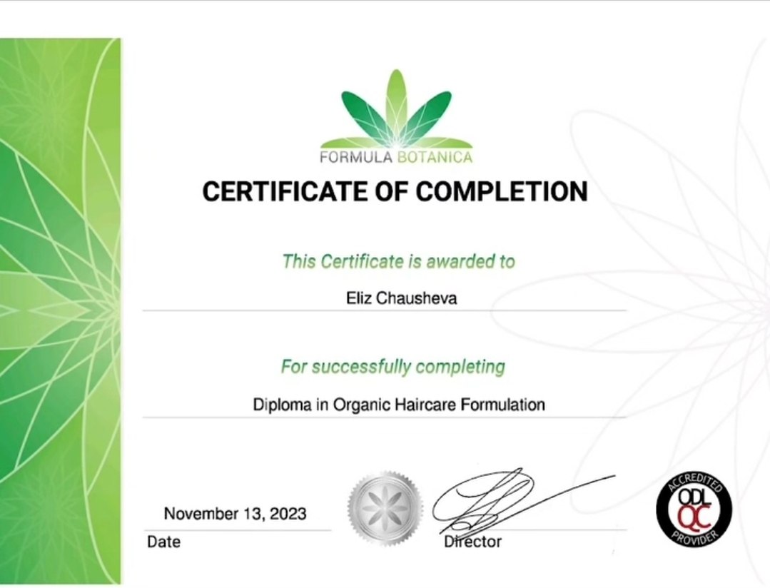 Hair Care Formulation Certificate Eliz Chausheva ECBeautyLab